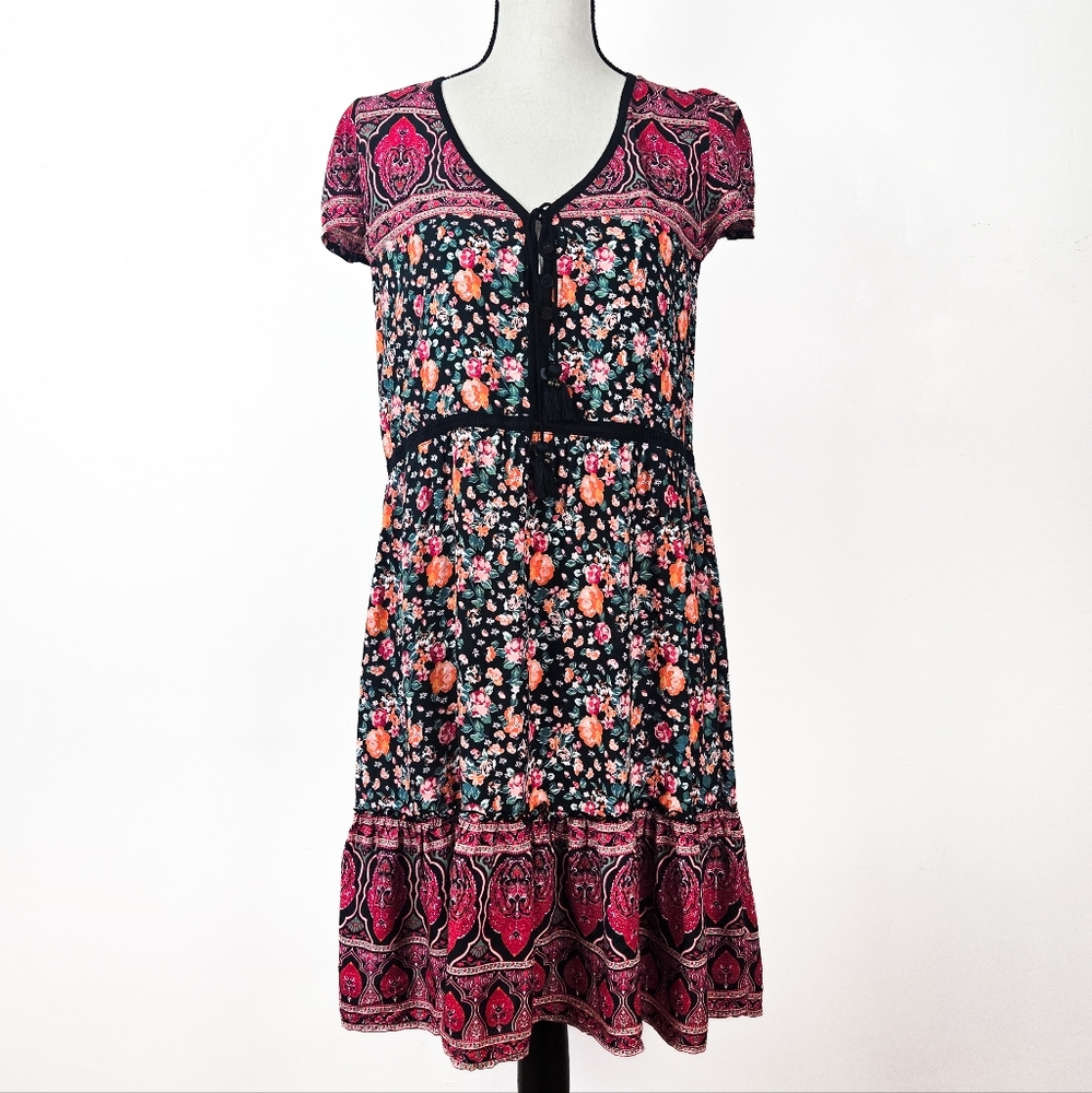 EUC Tulle & Batiste Lily Boho Mini Dress, Moonless Black